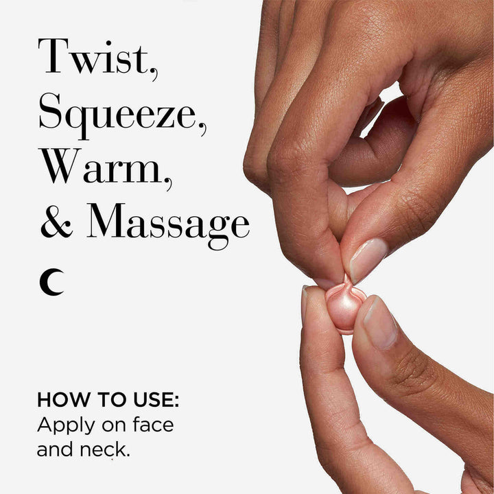 Twist, squeeze, warm and massage at night time. Apply on face and neck.