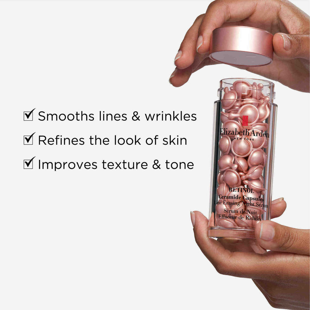 Smooths lines and wrinkles, refines the look of skin and improves texture and tone