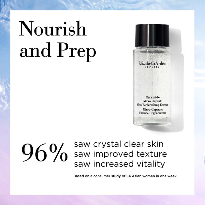 Nourish and Prep. 96% saw crystal clear skin, saw improved texture and saw increased vitality. Based on a consumer study of 54 asian women in one weekl