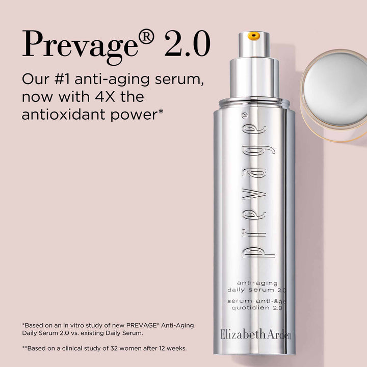 Prevage 2.0. Our #1 anti-aging serum, now with 4X the antioxidant power**Based on an in-vitro study of new PREVAGE Anti-Aging Daily Serum 2.0 vs existing Daily Serum